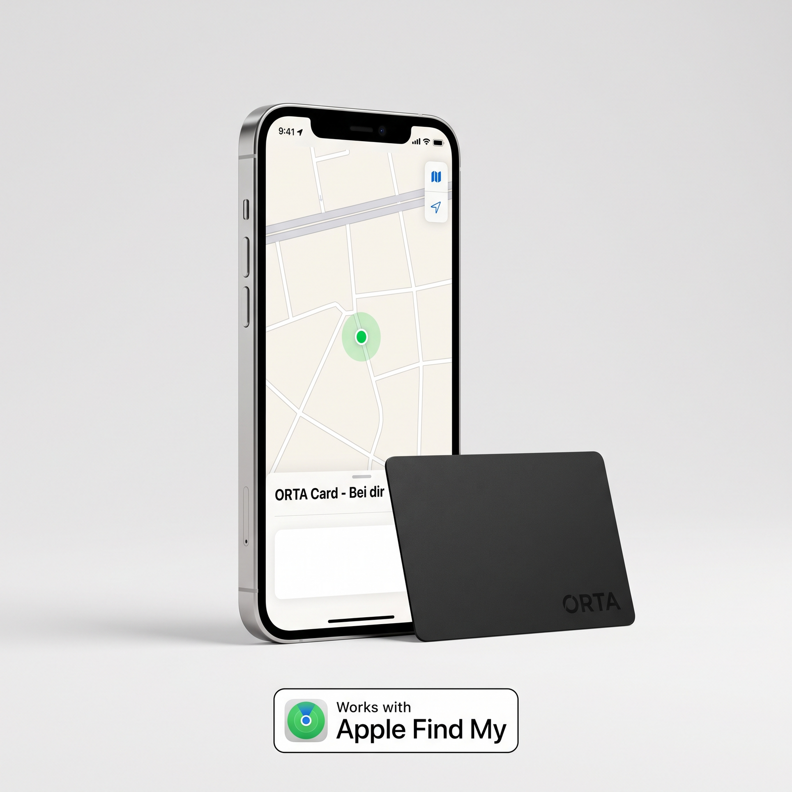 ORTA Card mit iPhone und Apple Find My App – Works with Apple Find My