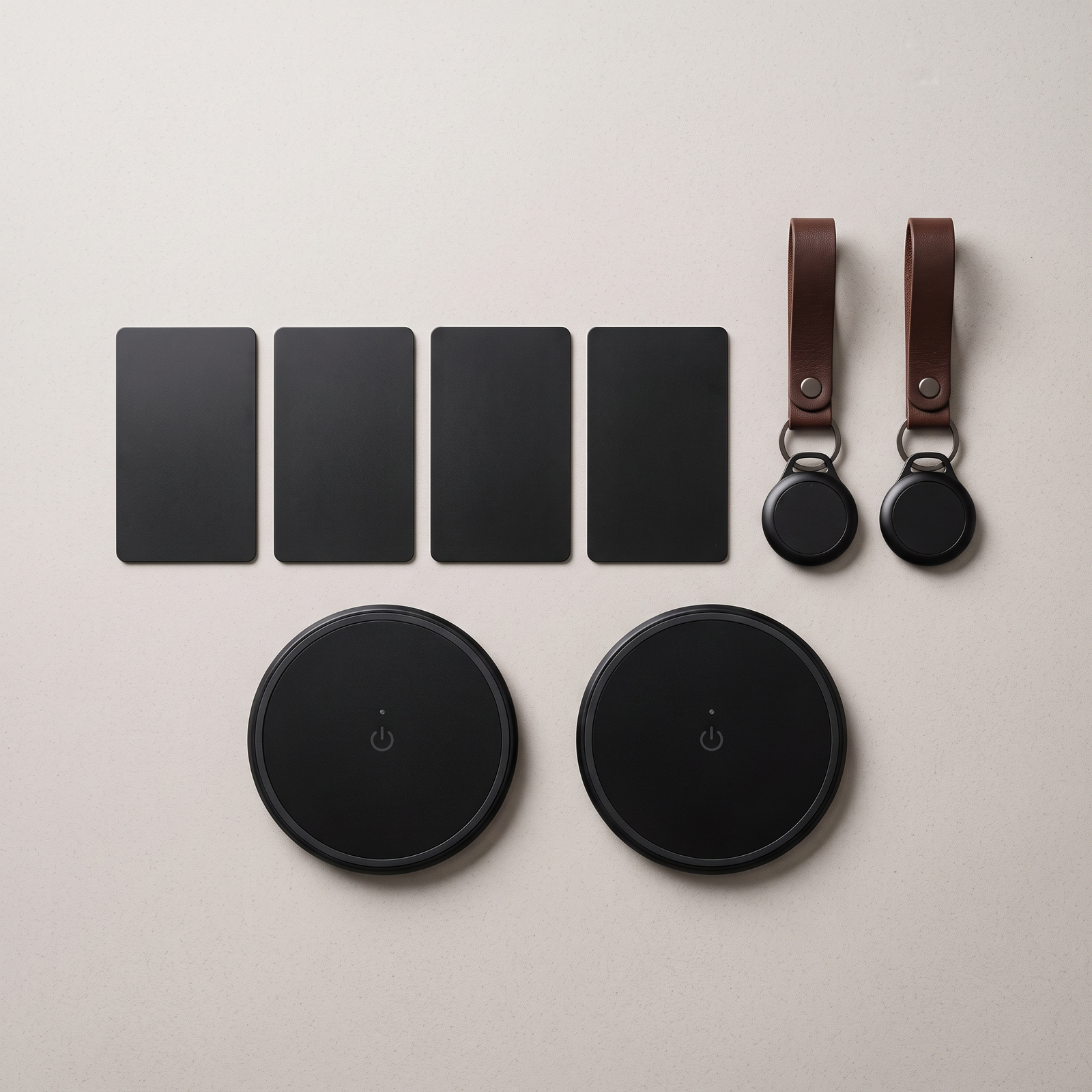 ORTA Family-Set: vier Tracker-Karten, zwei ORTA Keys und Qi-Ladepads