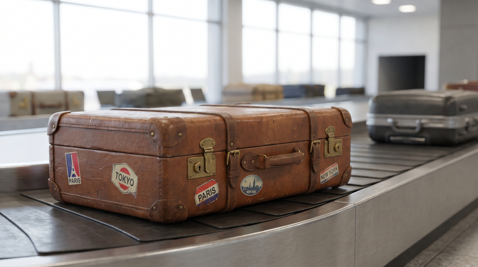 Reise-Set – Koffer auf dem Gepäckband